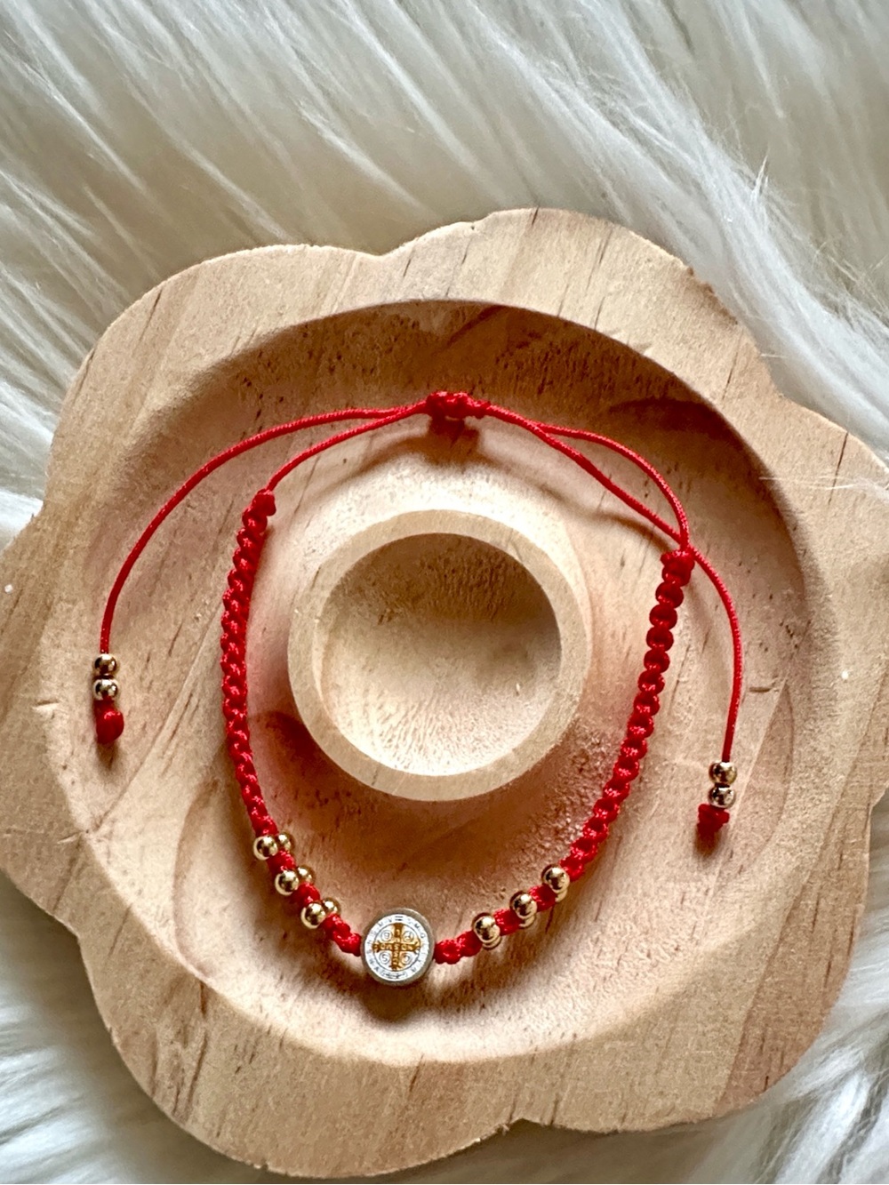 Handmade Red Adjustable String Bracelet with St. Benedict Medal